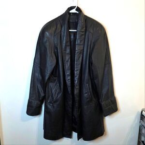 Vintage Jaqueline Ferrar Black Open Leather Coat Size 12T